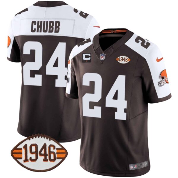 Men’s Browns 1946 75th Anniversary Patch Jersey – All Stitched – Alternate – Nick Chubb