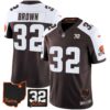 Men’s Browns #32 Jim Brown Memorial & Home Patch Jersey V3 – All Stitched – Alternate – Jim Brown