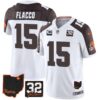 Men’s Browns #32 Jim Brown Memorial & Home Patch Jersey V3 – All Stitched – Inverted – Joe Flacco