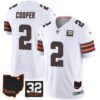 Men’s Browns #32 Jim Brown Memorial & Home Patch Jersey V3 – All Stitched – White – Amari Cooper