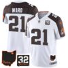 Men’s Browns #32 Jim Brown Memorial & Home Patch Jersey V3 – All Stitched – Inverted – Denzel Ward
