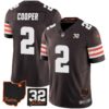 Men’s Browns #32 Jim Brown Memorial & Home Patch Jersey V3 – All Stitched – Brown – Amari Cooper