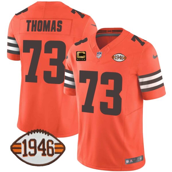 Men’s Browns 1946 75th Anniversary Patch Jersey – All Stitched – Orange – Joe Thomas