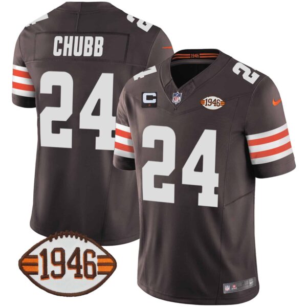 Men’s Browns 1946 75th Anniversary Patch Jersey – All Stitched – Brown – Nick Chubb