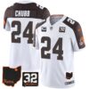 Men’s Browns #32 Jim Brown Memorial & Home Patch Jersey V3 – All Stitched – Inverted – Nick Chubb