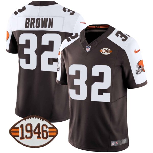 Men’s Browns 1946 75th Anniversary Patch Jersey – All Stitched – Alternate – Jim Brown
