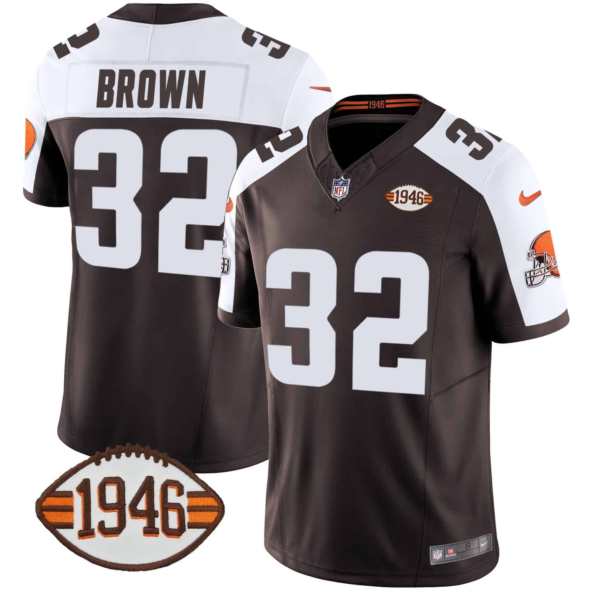 Men’s Browns 1946 75th Anniversary Patch Jersey – All Stitched – Alternate – Jim Brown