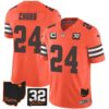 Men’s Browns #32 Jim Brown Memorial & Home Patch Jersey V3 – All Stitched – Orange – Nick Chubb