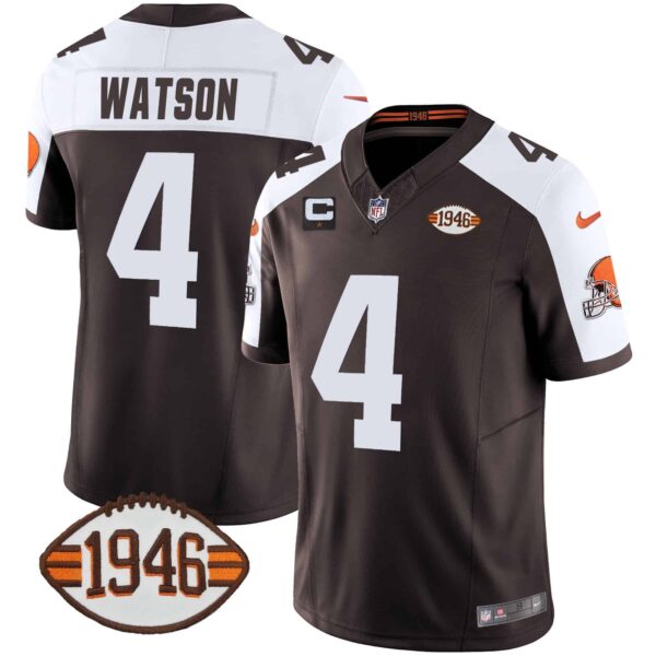 Men’s Browns 1946 75th Anniversary Patch Jersey – All Stitched – Alternate – Deshaun Watson