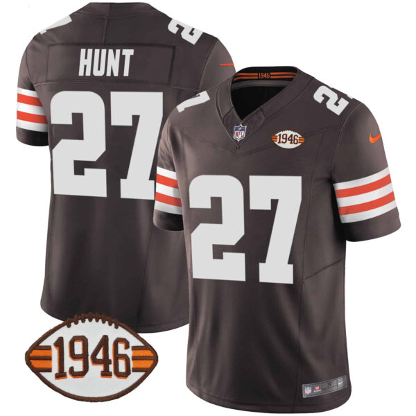 Men’s Browns 1946 75th Anniversary Patch Jersey – All Stitched – Brown – Kareem Hunt