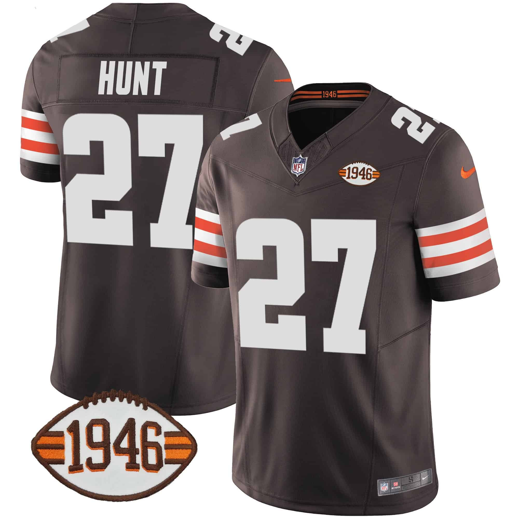 Men’s Browns 1946 75th Anniversary Patch Jersey – All Stitched – Brown – Kareem Hunt