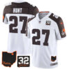 Men’s Browns #32 Jim Brown Memorial & Home Patch Jersey V3 – All Stitched – Inverted – Kareem Hunt