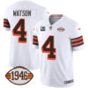 Men’s Browns 1946 75th Anniversary Patch Jersey – All Stitched – 1946 White – Deshaun Watson