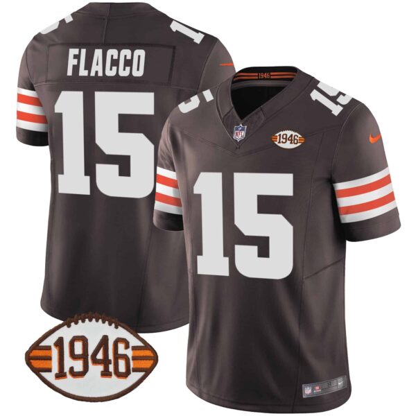 Men’s Browns 1946 75th Anniversary Patch Jersey – All Stitched – Brown – Joe Flacco
