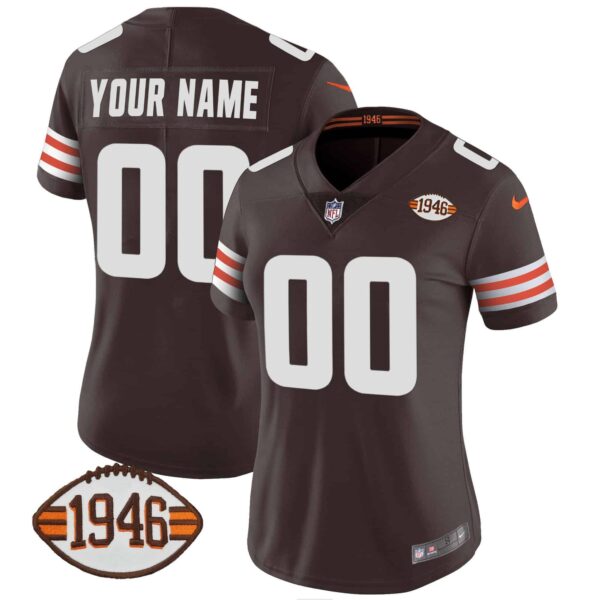 Browns 1946 75th Anniversary Patch Custom Jersey – All Stitched – Women – Brown