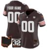 Browns #32 Jim Brown Memorial & Home Patch Custom Jersey V3 – All Stitched – Women – Brown