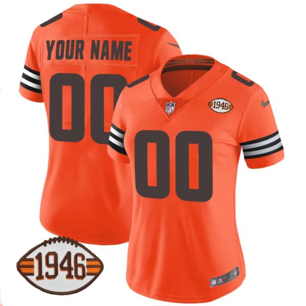 Browns 1946 75th Anniversary Patch Custom Jersey – All Stitched – Women – Orange