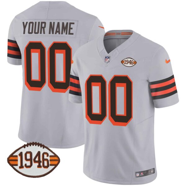 Browns 1946 75th Anniversary Patch Custom Jersey – All Stitched – Men – Gray