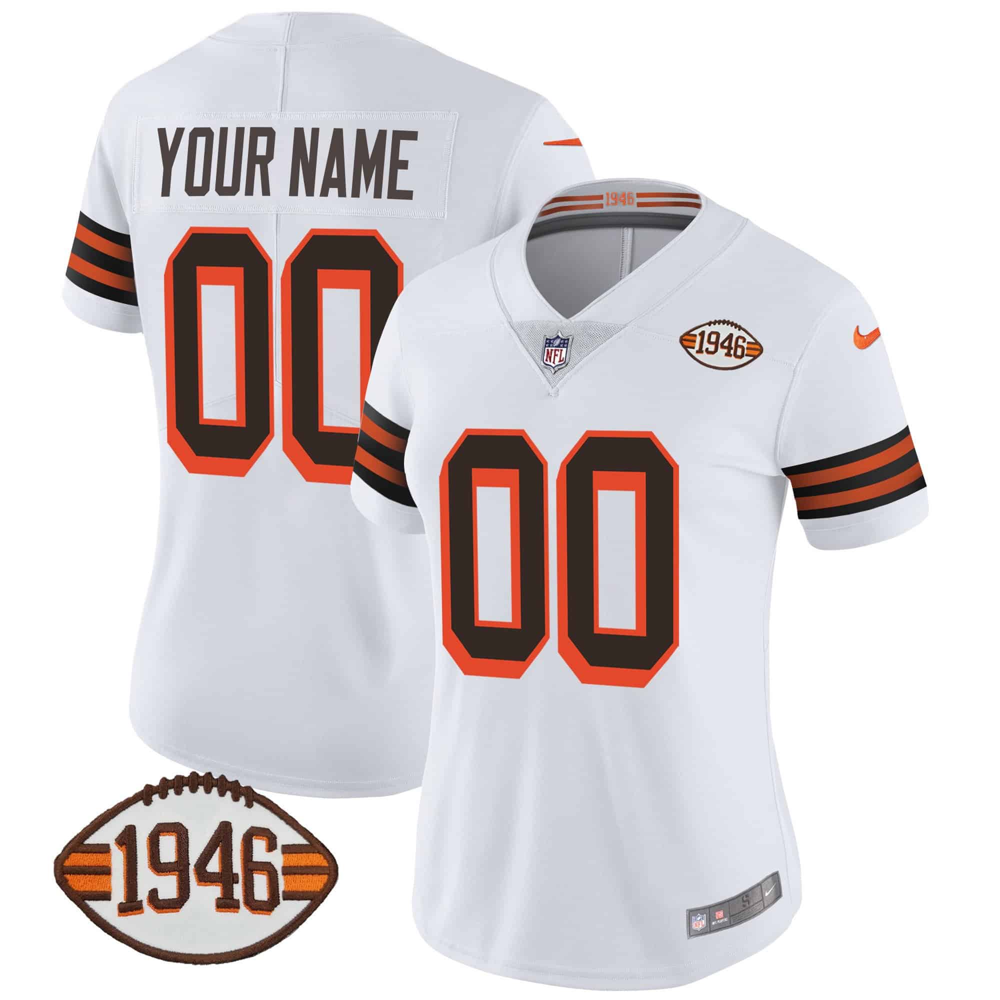 Browns 1946 75th Anniversary Patch Custom Jersey – All Stitched – Women – 1946 White
