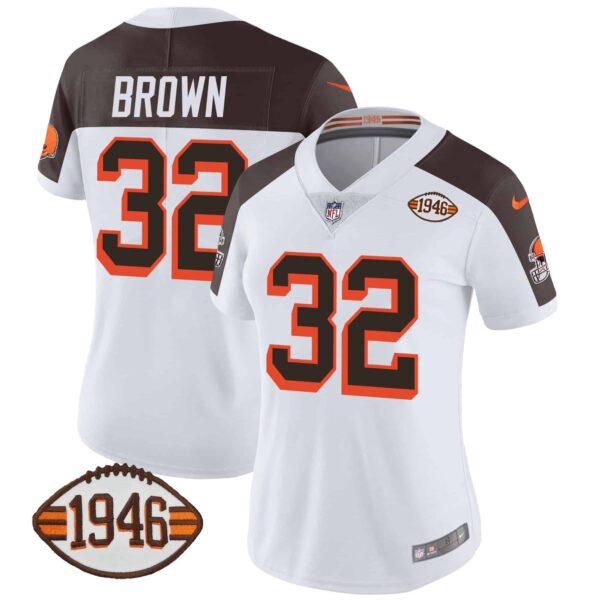 Women’s Browns 1946 75th Anniversary Patch Jersey – All Stitched – Inverted – Jim Brown