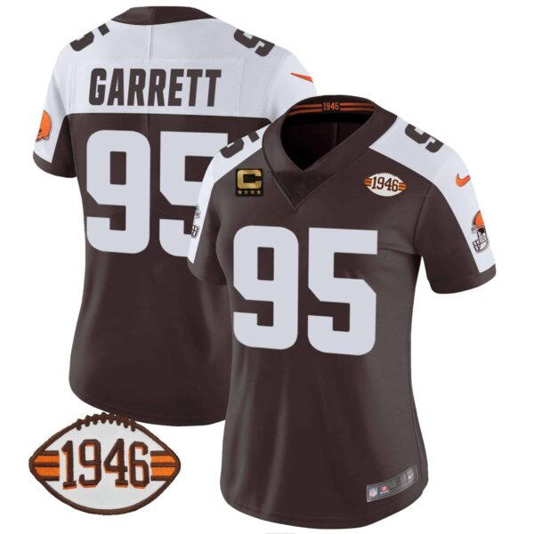Women’s Browns 1946 75th Anniversary Patch Jersey – All Stitched – Alternate – Myles Garrett