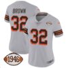 Women’s Browns 1946 75th Anniversary Patch Jersey – All Stitched – Gray – Jim Brown