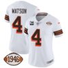 Women’s Browns 1946 75th Anniversary Patch Jersey – All Stitched – 1946 White – Deshaun Watson