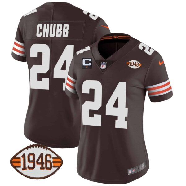 Women’s Browns 1946 75th Anniversary Patch Jersey – All Stitched – Brown – Nick Chubb