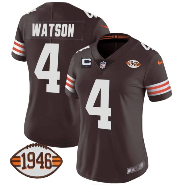 Women’s Browns 1946 75th Anniversary Patch Jersey – All Stitched – Brown – Deshaun Watson