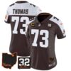 Women’s Browns #32 Jim Brown Memorial & Home Patch Jersey V3 – All Stitched – Alternate – Joe Thomas