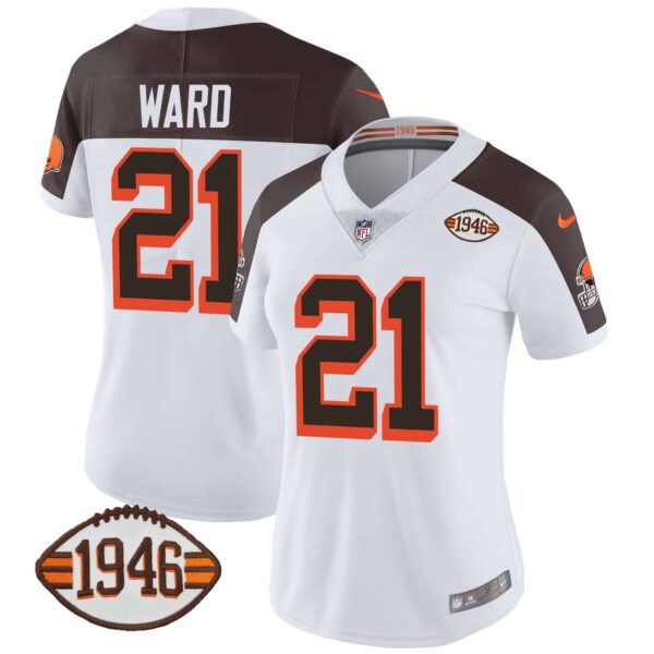Women’s Browns 1946 75th Anniversary Patch Jersey – All Stitched – Inverted – Denzel Ward