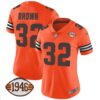 Women’s Browns 1946 75th Anniversary Patch Jersey – All Stitched – Orange – Jim Brown