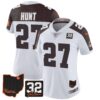 Women’s Browns #32 Jim Brown Memorial & Home Patch Jersey V3 – All Stitched – Inverted – Kareem Hunt