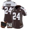 Women’s Browns #32 Jim Brown Memorial & Home Patch Jersey V3 – All Stitched – Alternate – Nick Chubb