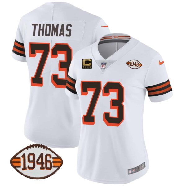 Women’s Browns 1946 75th Anniversary Patch Jersey – All Stitched – 1946 White – Joe Thomas