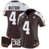 Women’s Browns #32 Jim Brown Memorial & Home Patch Jersey V3 – All Stitched – Alternate – Deshaun Watson