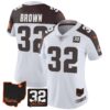 Women’s Browns #32 Jim Brown Memorial & Home Patch Jersey V3 – All Stitched – Inverted – Jim Brown