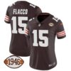 Women’s Browns 1946 75th Anniversary Patch Jersey – All Stitched – Brown – Joe Flacco