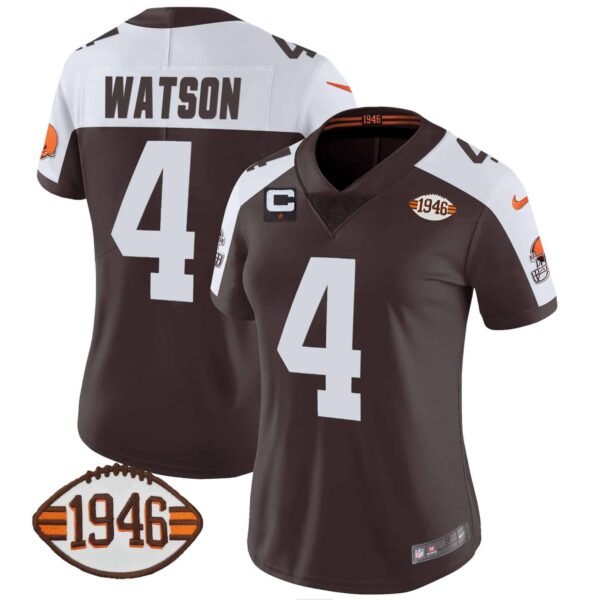 Women’s Browns 1946 75th Anniversary Patch Jersey – All Stitched – Alternate – Deshaun Watson