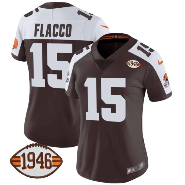 Women’s Browns 1946 75th Anniversary Patch Jersey – All Stitched – Alternate – Joe Flacco