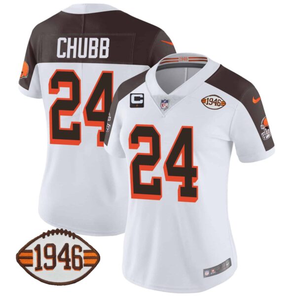 Women’s Browns 1946 75th Anniversary Patch Jersey – All Stitched – Inverted – Nick Chubb