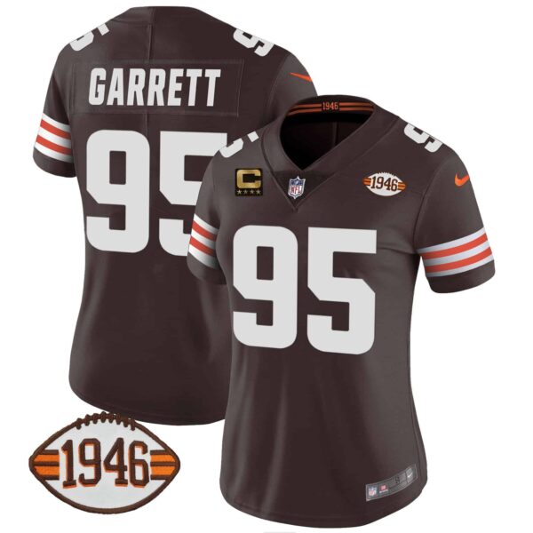 Women’s Browns 1946 75th Anniversary Patch Jersey – All Stitched – Brown – Myles Garrett