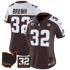 Women’s Browns #32 Jim Brown Memorial & Home Patch Jersey V3 – All Stitched – Alternate – Jim Brown