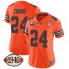 Women’s Browns 1946 75th Anniversary Patch Jersey – All Stitched – Orange – Nick Chubb
