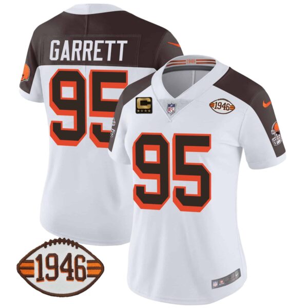 Women’s Browns 1946 75th Anniversary Patch Jersey – All Stitched – Inverted – Myles Garrett