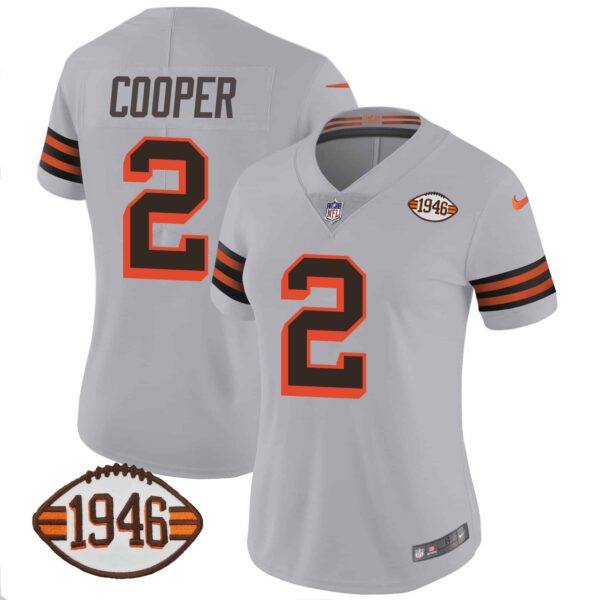Women’s Browns 1946 75th Anniversary Patch Jersey – All Stitched – Gray – Amari Cooper