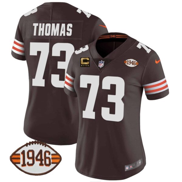 Women’s Browns 1946 75th Anniversary Patch Jersey – All Stitched – Brown – Joe Thomas