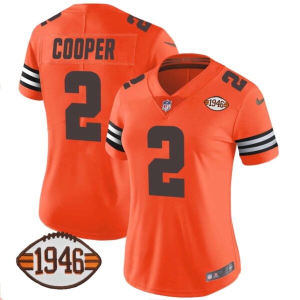 Women’s Browns 1946 75th Anniversary Patch Jersey – All Stitched – Orange – Amari Cooper