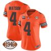 Women’s Browns 1946 75th Anniversary Patch Jersey – All Stitched – Orange – Deshaun Watson