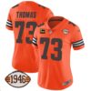 Women’s Browns 1946 75th Anniversary Patch Jersey – All Stitched – Orange – Joe Thomas